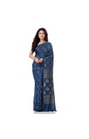 dB DESH BIDESH Women`s Bengal Tant Abhrak Work Design Soft Pure Handloom Cotton Saree With Blouse Piece Prussian Blue