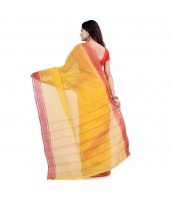 dB DESH BIDESH Women`s Bengal Tant Aradhana Pure Handloom Cotton Saree Without Blouse Piece Yellow Red