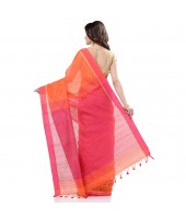 dB DESH BIDESH Women`s Tant Silk Handloom Cotton Saree Sequence Work With Blouse Piece (Orange Pink)