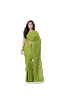 dB DESH BIDESH Women`s Bengal Tant Abhrak Work Design Soft Pure Handloom Cotton Saree With Blouse Piece (Green)