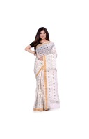 dB DESH BIDESH Women`s Bengal Tant Kerala Print Design Pure Handloom Cotton Saree Without Blouse Piece White Green