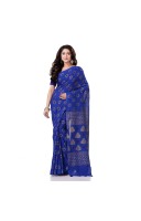 dB DESH BIDESH Women`s Bengal Tant Abhrak Work Design Soft Pure Handloom Cotton Saree With Blouse Piece (Blue)