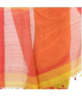 dB DESH BIDESH Women`s Tant Silk Handloom Cotton Saree Sequence Work With Blouse Piece (Yellow Red)