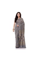 dB DESH BIDESH Women`s Bengal Tant Abhrak Work Design Soft Pure Handloom Cotton Saree With Blouse Piece Grey