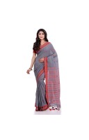 DESH BIDESH Women`s Traditional Bengali Tant Handloom Cotton Saree Galaxi Design With Blouse Piece(Grey)