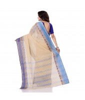 dB DESH BIDESH Women`s Traditional Bengal Tant Pure Handloom Cotton Saree Jol Torongo Woven Design Without Blouse Piece Offwhite Blue