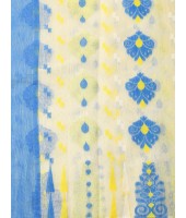 Resham Dhakai Jamdani Cotton Handloom Saree Aam Kolka Design Jamdani Saree (White Blue)