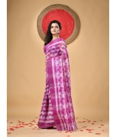 Bengal Tant Banphul Print Design Pure Handloom Cotton Saree Without Blouse Piece (Purple)