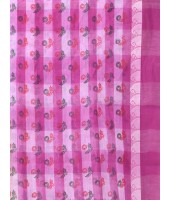 Bengal Tant Banphul Print Design Pure Handloom Cotton Saree Without Blouse Piece (Purple)