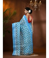  Banphul Print Design Pure Handloom Cotton Saree Without Blouse Piece (Blue)