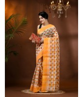  Banphul Print Design Pure Handloom Cotton Saree Without Blouse Piece (Yellow)