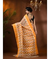  Banphul Print Design Pure Handloom Cotton Saree Without Blouse Piece (Yellow)