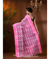 Banphul Print Design Pure Handloom Cotton Saree Without Blouse Piece (Pink)