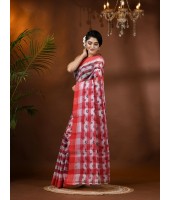  Banphul Print Design Pure Handloom Cotton Saree Without Blouse Piece (Red)