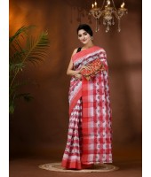  Banphul Print Design Pure Handloom Cotton Saree Without Blouse Piece (Red)