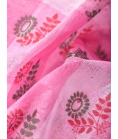 Banphul Print Design Pure Handloom Cotton Saree Without Blouse Piece (Pink)