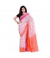 dB DESH BIDESH Women`s Traditional Bengali Begampuri Pure Handloom Cotton Saree With Blouse Piece (Pink White Orange)