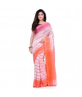 dB DESH BIDESH Women`s Traditional Bengali Begampuri Pure Handloom Cotton Saree With Blouse Piece (Pesta green Orange)