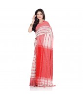 dB DESH BIDESH Women`s Traditional Bengali Begampuri Pure Handloom Cotton Saree With Blouse Piece (White Red)