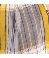 dB DESH BIDESH Women`s Traditional Bengali Begampuri Pure Handloom Cotton Saree With Blouse Piece (Yellow Grey)