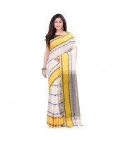 dB DESH BIDESH Women`s Traditional Bengali Begampuri Pure Handloom Cotton Saree With Blouse Piece (Yellow Grey)