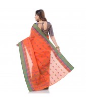 dB DESH BIDESH Women`s Traditional Bengali Tant Lotus Design Pure Handloom Cotton Saree Without Blouse Piece (Orange)