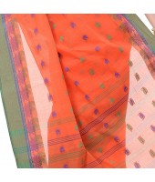 dB DESH BIDESH Women`s Traditional Bengali Tant Lotus Design Pure Handloom Cotton Saree Without Blouse Piece (Orange)