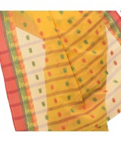 dB DESH BIDESH Women`s Traditional Bengali Tant Lotus Design Pure Handloom Cotton Saree Without Blouse Piece (Yellow Red)