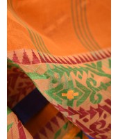 Traditional Tant Pure Handloom Cotton Saree Woven Bi-Color Mina Zari Karat Without Blouse Piece (Burnt Clay Orange)