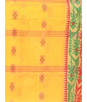 Traditional Tant Pure Handloom Cotton Saree Woven Bi-Color Mina Zari Karat Without Blouse Piece (Yellow)