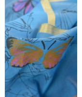 Cotton Blend Butterfly Print Half half Design Handloom Sarees with Blouse Piece (Khaki Blue)