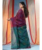 Cotton Blend Butterfly Print Half half Design Handloom Sarees with Blouse Piece (Marron Green)