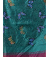 Cotton Blend Butterfly Print Half half Design Handloom Sarees with Blouse Piece (Marron Green)