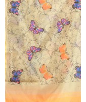 Cotton Blend Butterfly Print Half half Design Handloom Sarees with Blouse Piece (Yellow)