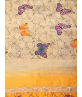 Cotton Blend Butterfly Print Half half Design Handloom Sarees with Blouse Piece (Yellow)