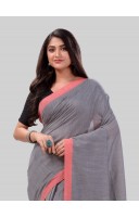 DESH BIDESH Women`s Handloom Pure Cotton Saree Abhiprithi Royal Design Without Blouse Piece (Grey)