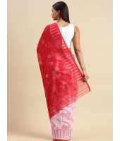 Handloom Tant Soft Dhakai Jamdani Cotton Saree (Red-White) with Whole Body Design - Durga Puja Collection