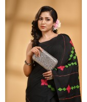 Bengali Khesh Pure Cotton Handloom Saree Diamond Designed With Blouse Piece(Black)