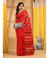 Khesh Pure Cotton Handloom Saree Diamond Designed With Blouse Piece(Red)