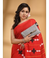 Khesh Pure Cotton Handloom Saree Diamond Designed With Blouse Piece(Red)