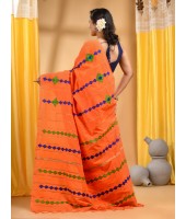  Women`s Bengali Khesh Pure Cotton Handloom Saree Diamond Designed With Blouse Piece(Orange)