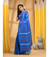 Bengali Khesh Pure Cotton Handloom Saree Diamond Designed With Blouse Piece(Sky Blue)