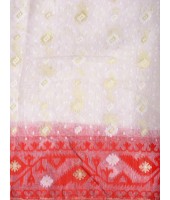  Digital MinaKarat Resham Dhakai jamdani Bengal Pure Cotton Handloom Saree Whole Body Design without Blouse Piece (White Red)