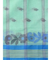 Traditional Pure Handloom Cotton Saree Flower Leaf Kolka Woven Design Without Blouse Piece (Firoza)