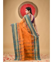 Traditional Pure Handloom Cotton Saree Flower Leaf Kolka Woven Design Without Blouse Piece (Orange)