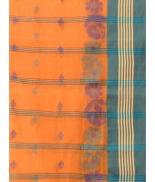 Traditional Pure Handloom Cotton Saree Flower Leaf Kolka Woven Design Without Blouse Piece (Orange)