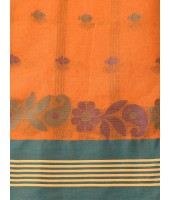 Traditional Pure Handloom Cotton Saree Flower Leaf Kolka Woven Design Without Blouse Piece (Orange)