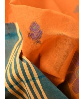 Traditional Pure Handloom Cotton Saree Flower Leaf Kolka Woven Design Without Blouse Piece (Orange)