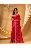 Tant Cotton Silk Handloom Cotton Saree Flowting Leaves Work With Blouse Piece (Red)