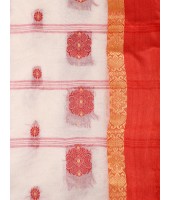 Bengal Fuleswari Woven Designer Pure Handloom Cotton Saree (White Red)